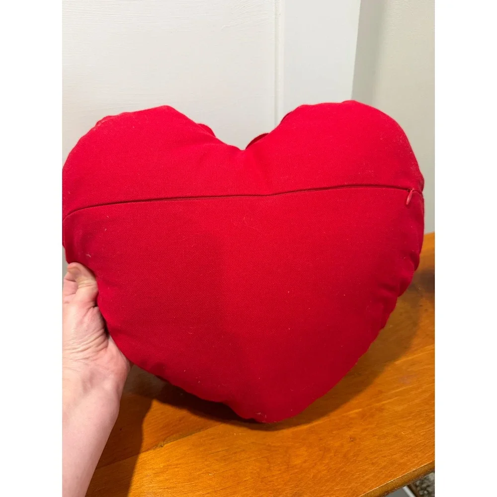 Red Rose Heart Shaped Decorative Pillow 3D Floral Rosette Accent Cushion